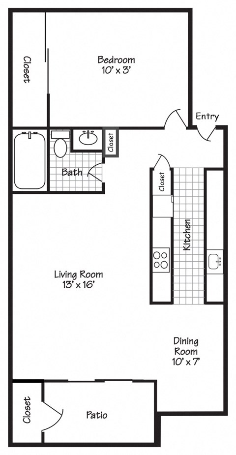 Floor plan for 1 bed, 1 bath, 816 sqft